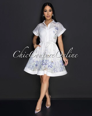 Izuna White Lilac Floral Print Belted Dress