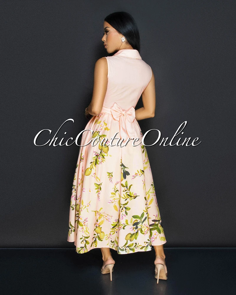 Betty Blush Floral Collared Midi Dress