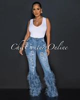 Rhett Medium Denim Pearls & Feathers Accent Jeans (5/28)