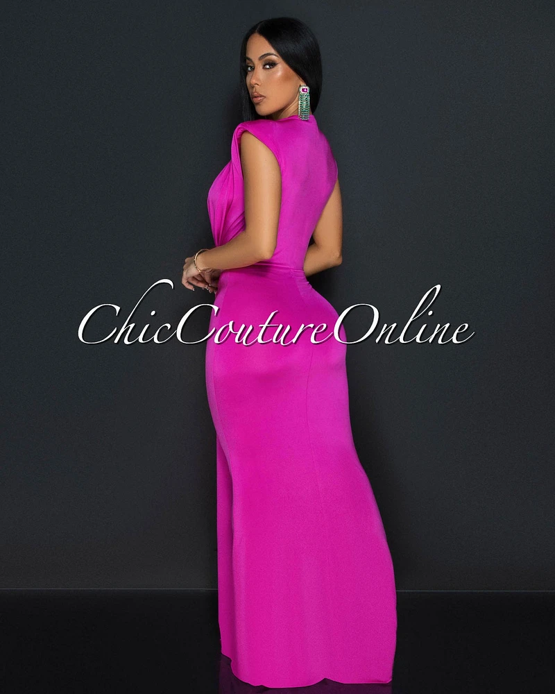 Alea Fuchsia Sleeveless Deep V Neck Maxi Dress