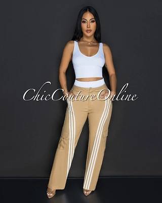 Elliz Khaki White Sporty Cargo Pants