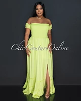 *Isaura Lime Green Smocked Top Ruffle Hem Maxi Dress