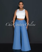 Lorina White Racerback Top & Chambray Wide Pants Set