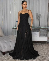 Jordan Black Lace Padded Maxi Dress