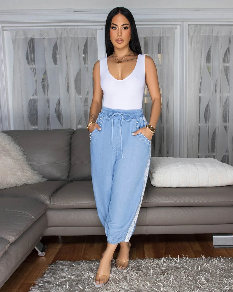 Velma Light  Blue Denim Jogger Pants