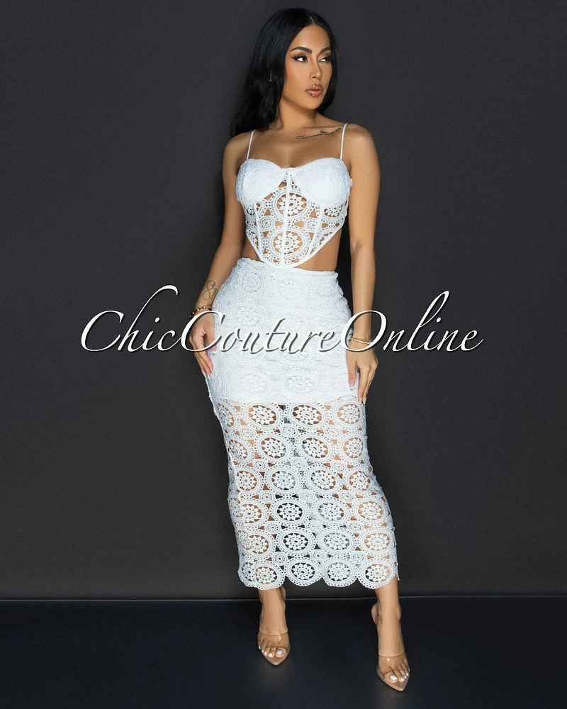 Ume White Eyelet Bustier & Skirt Two Piece Set