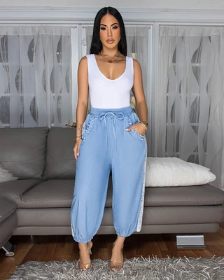 Velma Light  Blue Denim Jogger Pants