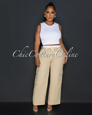 Bolette Nude Drawstring Wide Legs Cargo Pants