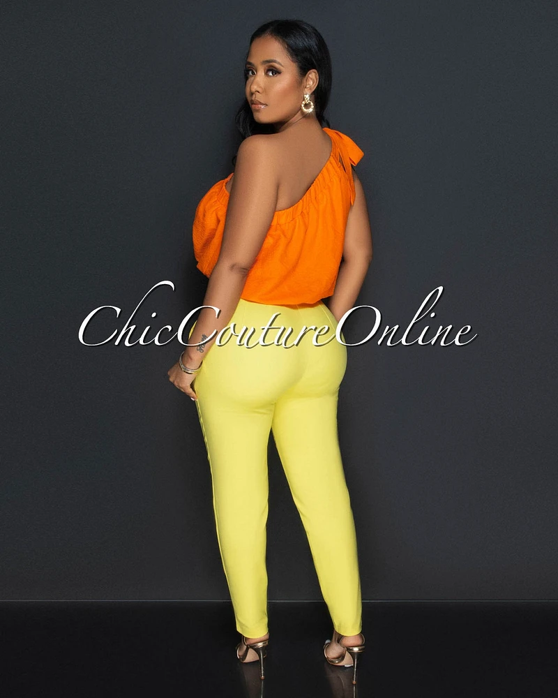 Avril Yellow High Waist Trouser Pants