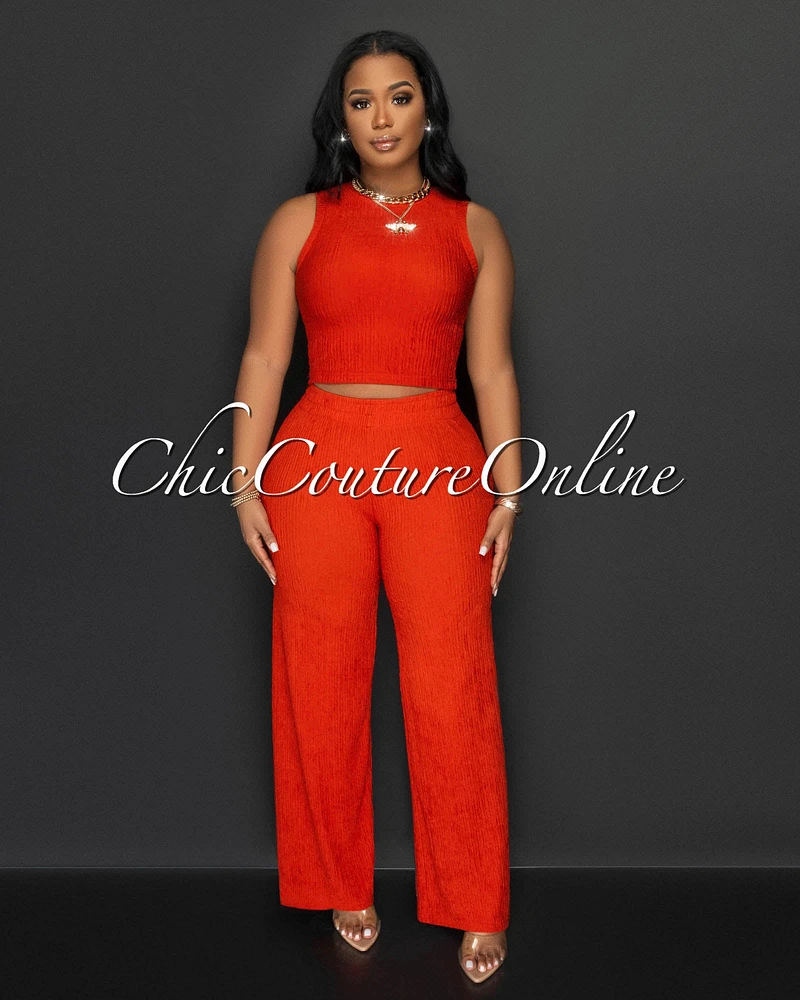 Katye Front Crop Top & Wide Pants Textured Set