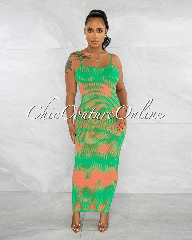 *Cueva Green Orange Print Knit Tank Maxi Dress