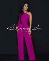 Pennia Magenta Single Long Sleeve Jumpsuit