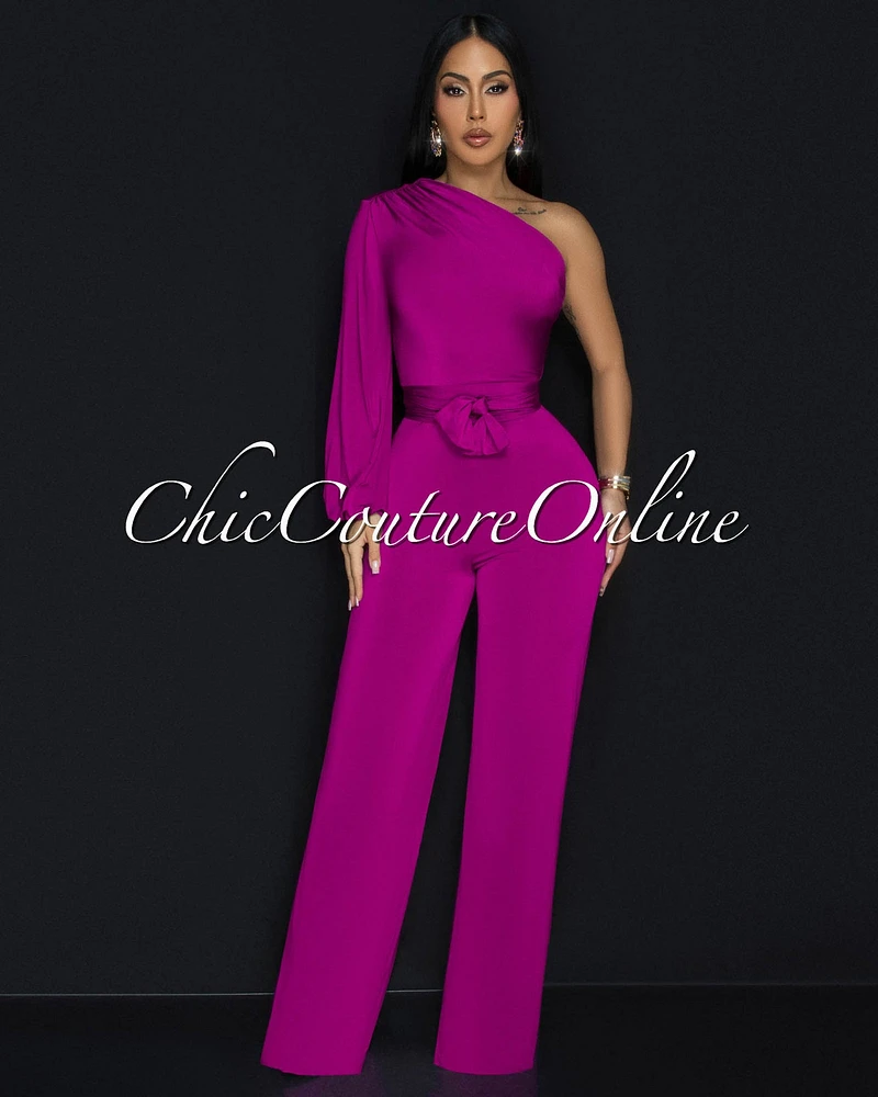 Pennia Magenta Single Long Sleeve Jumpsuit