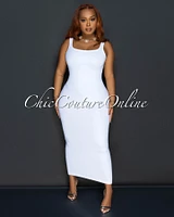 Almeda White Sleeveless Bodycon Maxi Dress