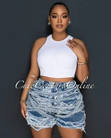 Mimi Blue Denim Distressed Bermuda Shorts