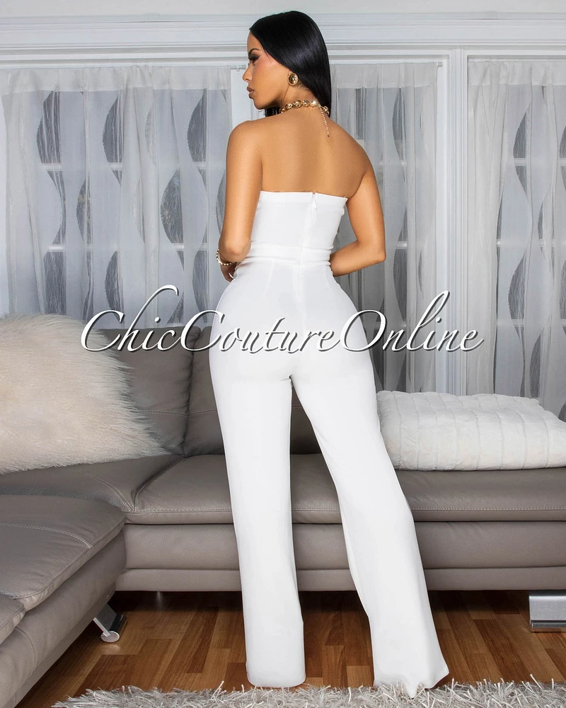 Amiri Off-White Gold Accent Button Strapless Jumpsuit