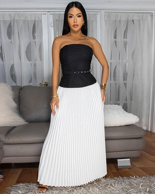 Corlette Black White Strapless Maxi Dress