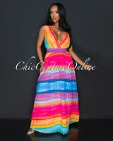 Doma Multi Ombre Pleated Maxi Dress