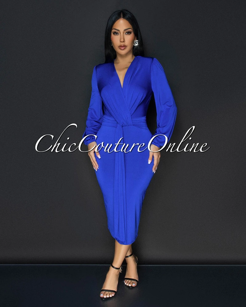 Sabatini Royal-Blue Knotted Front Midi Dress