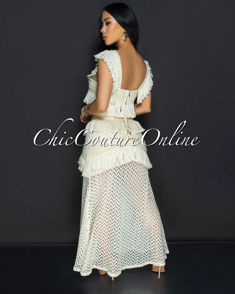 Lloyda Ivory Crochet Top & Maxi Skirt Set