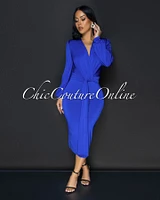 Sabatini Royal-Blue Knotted Front Midi Dress