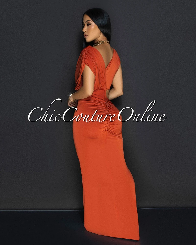 Violi Rust Off Shoulder Cut Out Maxi Dress