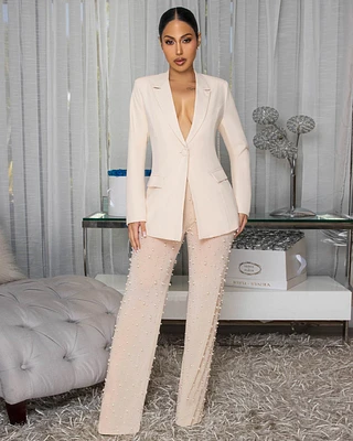 Alice Nude Blazer & Mesh Pearl Pants Set