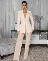 Alice Nude Blazer & Mesh Pearl Pants Set