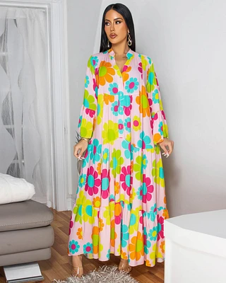 Tallas Multi-Color Floral Print Maxi Dress