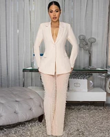 Alice Nude Blazer & Mesh Pearl Pants Set