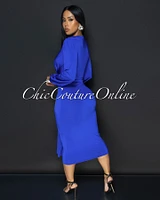 Sabatini Royal-Blue Knotted Front Midi Dress