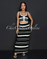 Karifa Black Ivory Crop Top & Maxi Skirt Crochet Set