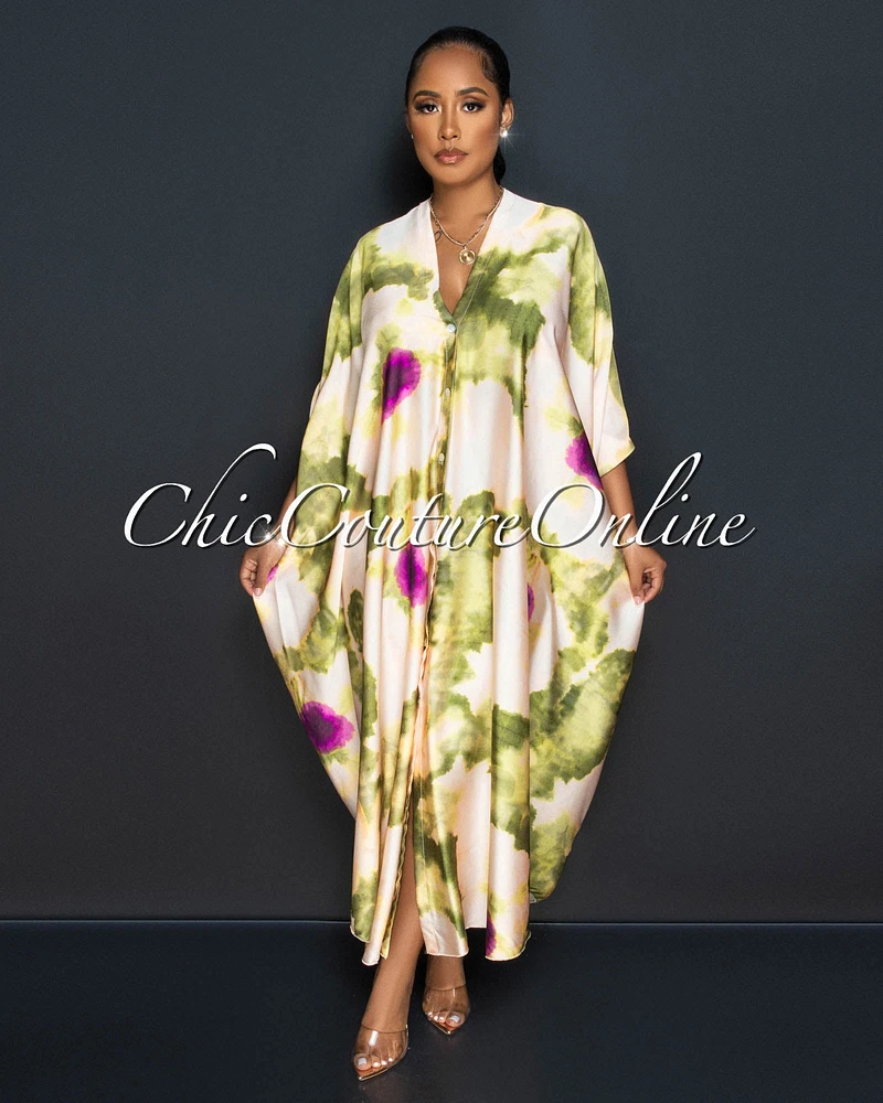 Bryant Nude Green Silky Tunic Maxi Dress