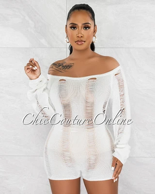 *Carrera White See-Through Crochet Cover-Up Romper
