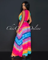 Doma Multi Ombre Pleated Maxi Dress