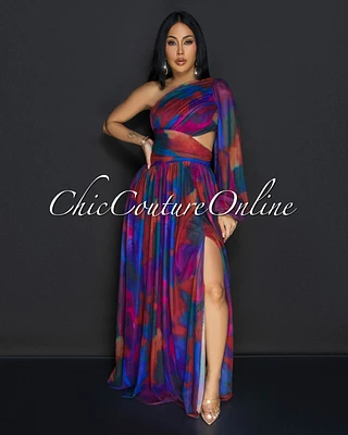 Verity Multi-Color Single Sleeve Maxi Dress