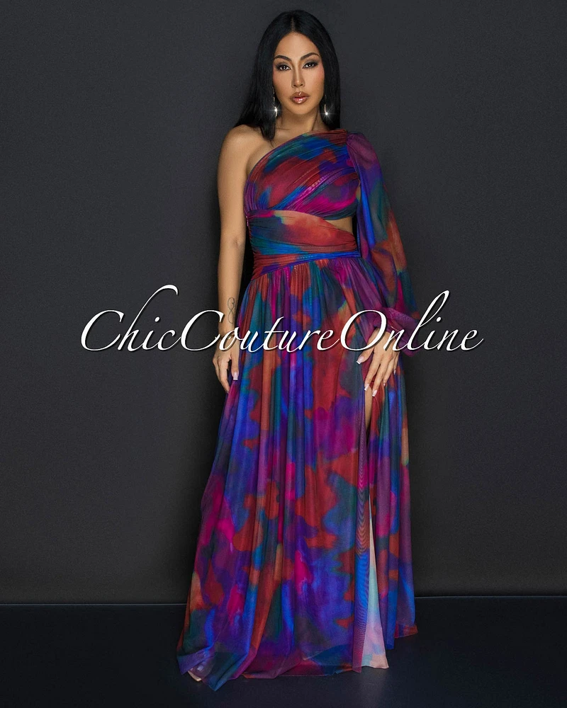 Verity Multi-Color Single Sleeve Maxi Dress