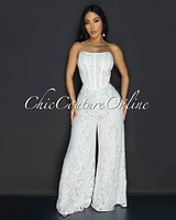 Ayane Off-White Lace Bustier Jumpsuit