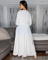 Adoria Off-White Blue Denim Trim See-Thru Duster