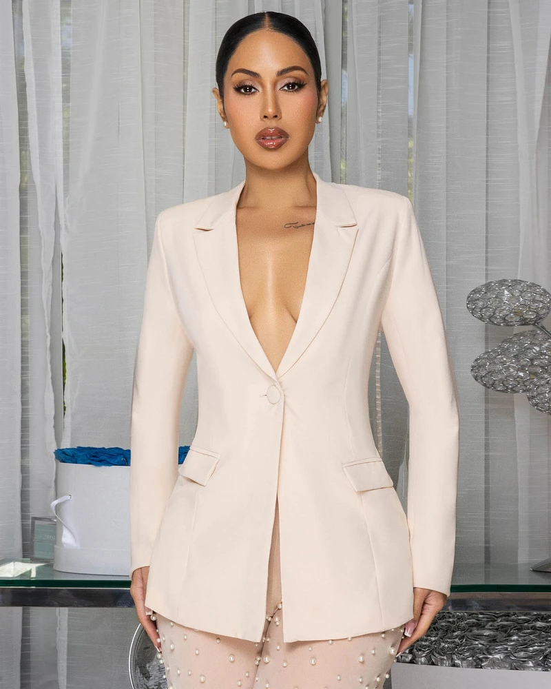 Alice Nude Blazer & Mesh Pearl Pants Set