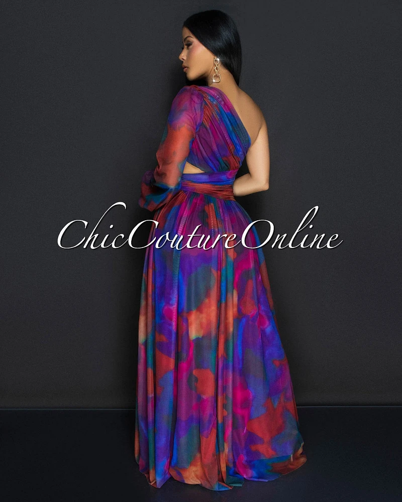 Verity Multi-Color Single Sleeve Maxi Dress
