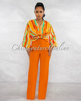 *Marcie Rust Orange High Waist Straight Legs Pants