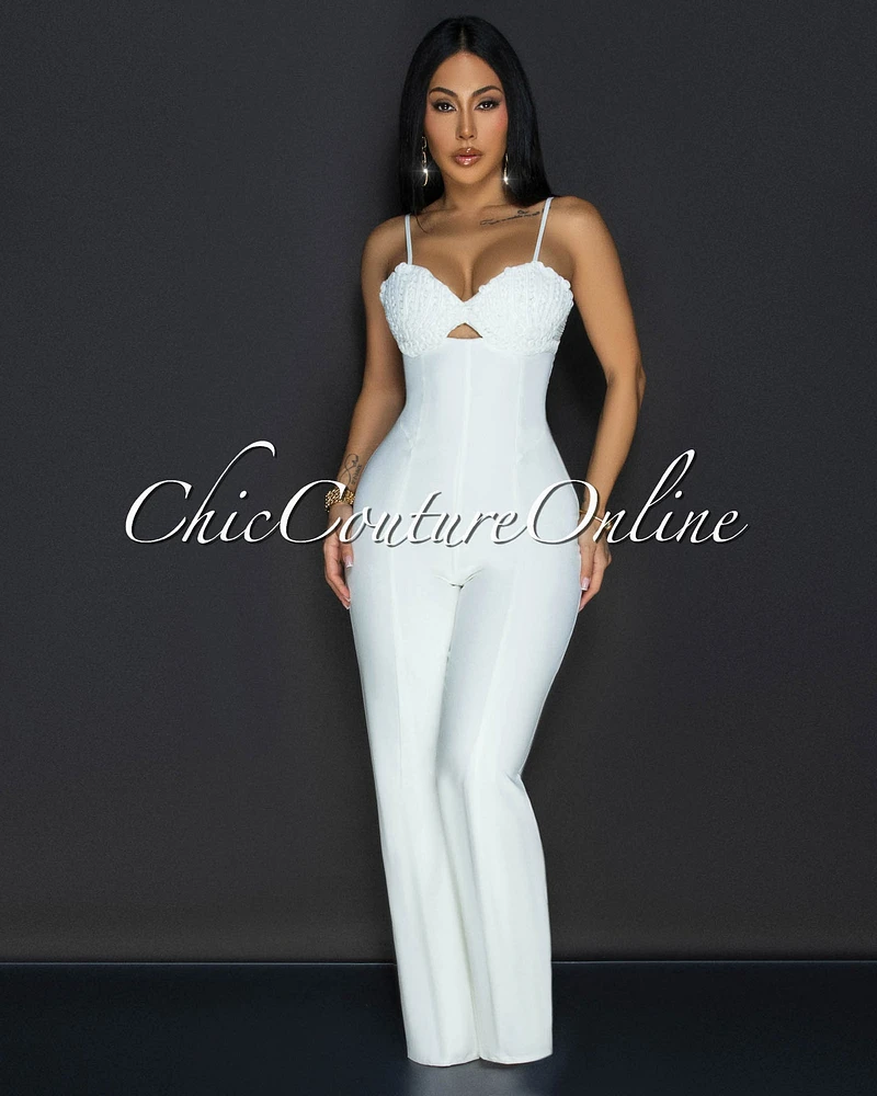 Roshane Off-White Straight Legs Jumpsuit