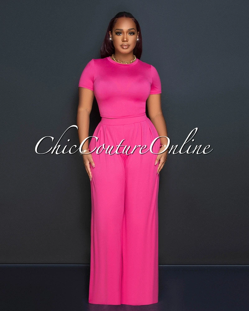 Rossy Fuchsia Crop Top & Wide Leg Pants Set