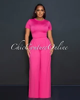 Rossy Fuchsia Crop Top & Wide Leg Pants Set