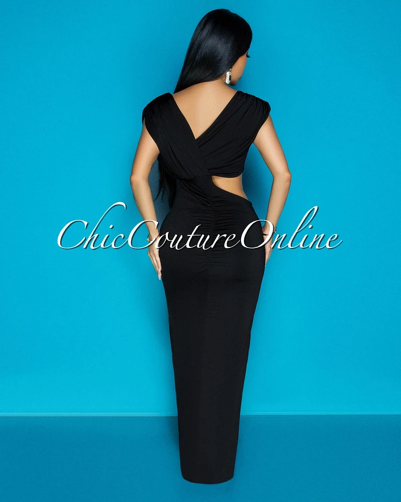 Violi Black Off Shoulder Cut Out Maxi Dress