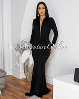 Shelley Long Sleeves Deep V-Neck Maxi Dress