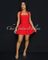 Emporio Red Halter Flared Skater Dress