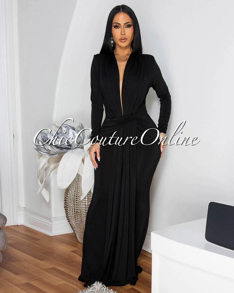 Shelley Long Sleeves Deep V-Neck Maxi Dress