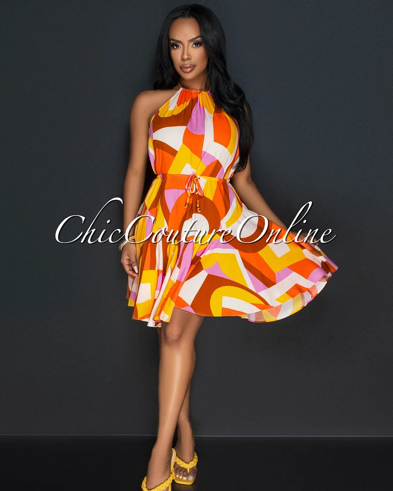 *Idasia Tangerine Mustard Halter Flowy Dress